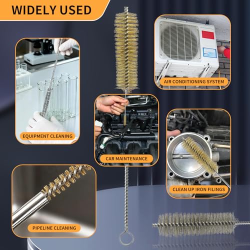 14pcs Brass Wire Brush Stainless Steel Wire Brushes Bottle Brush Set, 12" Round Wire Brushes, Tube Cleaning Brush for Pipe, Tube, Auto Parts, Bottles (6mm/8mm/10mm/12mm/15mm/20mm/22mm)