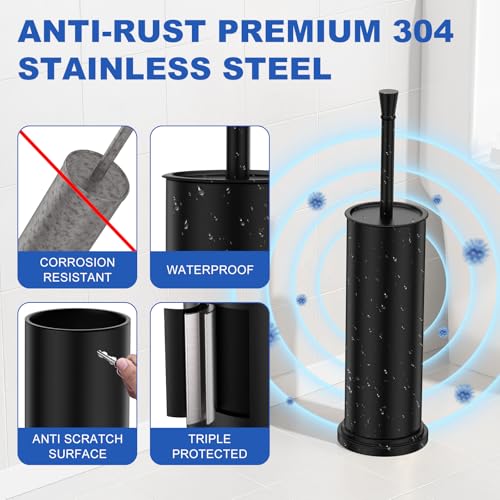 Toilet Brush and Holder Set:304 Stainless Steel Heavy Duty Toilet Bowl Brush,Removable Inner Bowl and Splash Protection,Bathroom Toilet Brush-Dense Bristles for Through Cleaning - color: Black