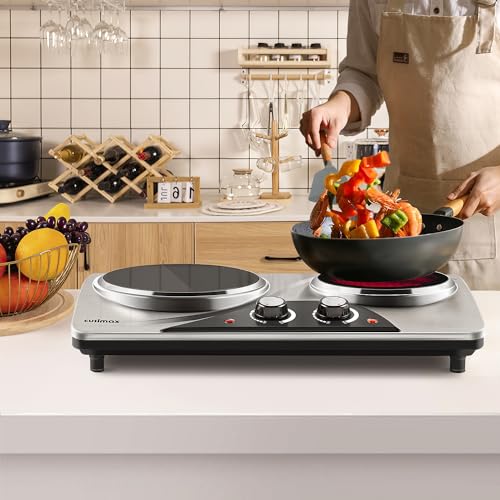 Hot Plate, CUSIMAX Electric Double Burner Countertop Ceramic Infrared Stove - color: Silver