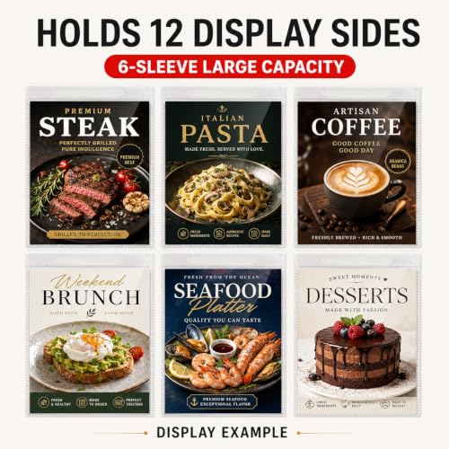 2Pcs Flip Menu Holder, with 6 Pages Sleeve, Removable Pages, 5.5" X 8.5" Table Sign Display Stand, with Wooden Base, Rotating Poster Rack, for Photo, Restaurant, Job Fair - size: Beechwood Color-5.5X8.5"-2pcs