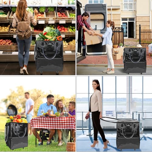 Large Reusable Grocery Bag On 5 Wheels, 130L Foldable Rolling Tote Bag - color: Black, size: Large