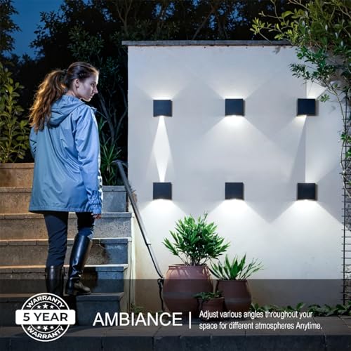 Led Wall Sconce Light, Modern Outdoor Lights for House, Led Wall Lights for Bedroom, 20W Adjustable Up&Down Lighting/Waterproof Matt Black Aluminium/ 6500K,1 Pack - color: 6500K 1 Pack