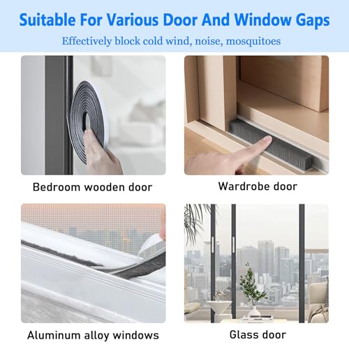 33 Ft Gray Self-Adhesive Soundproofing Weather Stripping for Doors and Windows,0.4" Wide x 0.2" Thick - color: Gray, size: 0.2in Brush x 0.4in Backing x 33Ft