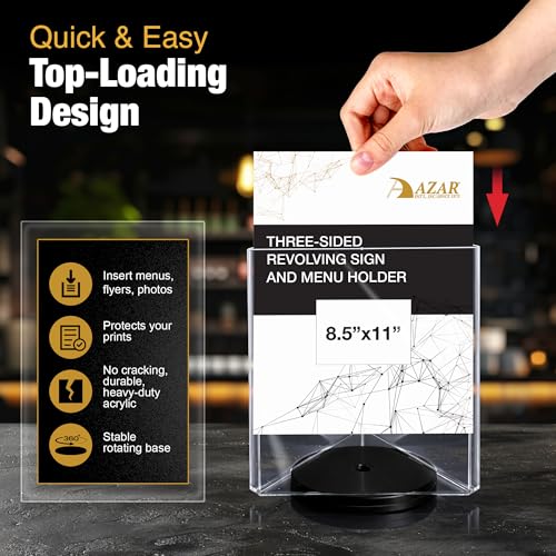 Azar Displays 193732-BLK-2PK- 8.5" x 11" Three-Sided Revolving Sign and Menu Holder, Black - 2 Pack