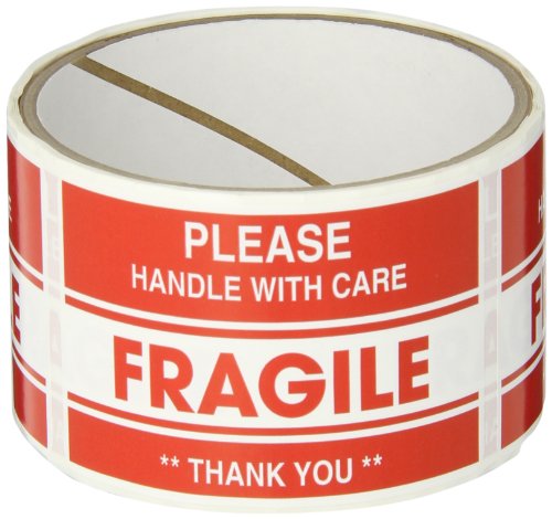 TapeCase Shipping Packing Labels "Please Handle With Care / Fragile / Thank You", Red/White (50 Per Pack) - style: SHIPLBL-040-50