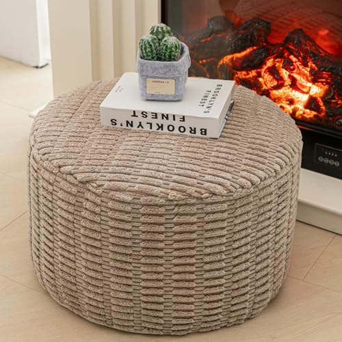 Asuprui Pouf Ottoman Round Foam Filled Foot Rest Stool Floor Pouf Footrest - color: Light Brown, size: 20"D x 20"W x 14"H