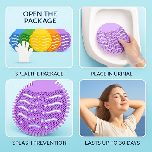 Urinal Screen Deodorizer (40 Packs) with 40 Gloves | Orange, Lemon, Ocean Breeze,Apple,Lavender | Anti-Splash Urinal Screen | Urinal Cakes for Toilets in Bathroom Restaurant Office Stadium School