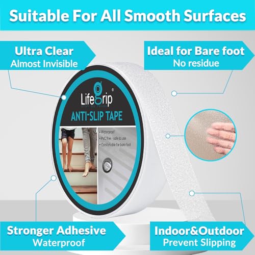 LifeGrip Clear Anti Slip Tape 1" x30Ft Waterproof Grip Tape for Tubs&Shower - size: 1" X 30'