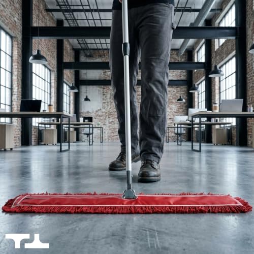 48 Inch Red Commercial Dust Mop & Floor Sweeper with Extendable Handle – Mop for Hardwood, Tile, and Concrete Floor Cleaning - color: Red, size: 48 X 5 Inch