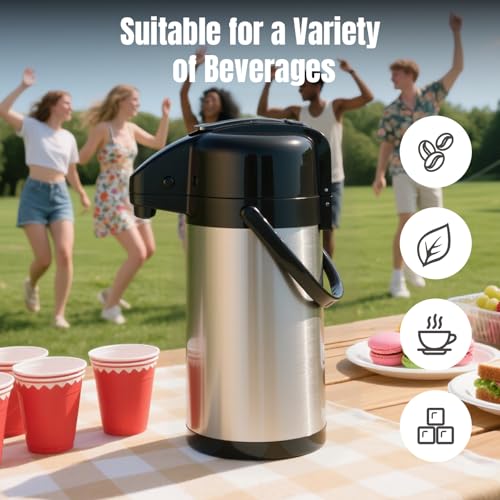 Coffee Carafe, Insulated Airpot Coffee Dispenser with Pump, 2.5L - color: Stainless Steel Color