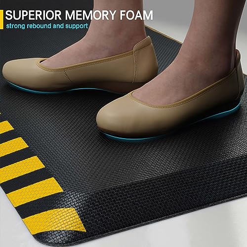 FEATOL 0.9" Anti Fatigue Mat for Industrial & Standing Mat & Home Kitchen - color: Yellow Border, size: 24"L x 17"W x 0.9"Th