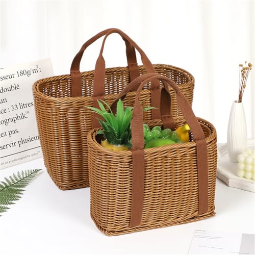 Wicker Shopping Basket with Handles, Reusable Handwoven Market Basket, Lightweight Wicker Tote for Groceries, Farmers Market, Foraging, Picnic, Flower Gathering & Home Storage (S+L) - size: S+L