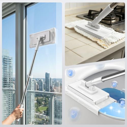 Masthome Snap Grip Mini Mop with Built-in Squeegee,30" Hands Free Clamp Mop - color: White Mini
