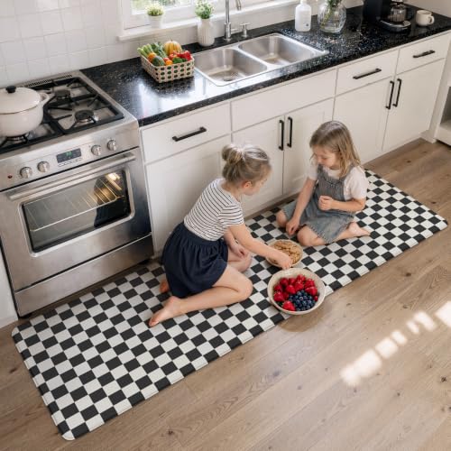 KIMODE Kitchen Mats Cushioned Anti Fatigue, Farmhouse Kitchen Rug 24"x71" - color: Black/White, size: 2' x 5'11" (Rectangular)