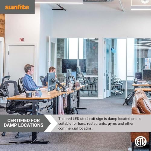 Sunlite 05276 LED Steel Exit Sign, White Housing with Bright Red Lettering, 90-Minute Battery Power Back-Up, Dual Voltage 120-277V, Ceiling or Wall Mount, Long Lasting, Fire Safety, NYC Compliant