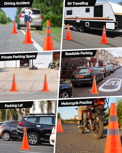 BATTIFE 4 Pack 28 Inch Collapsible Traffic Cones, Orange Safety Cones - color: Orange, size: 28inch