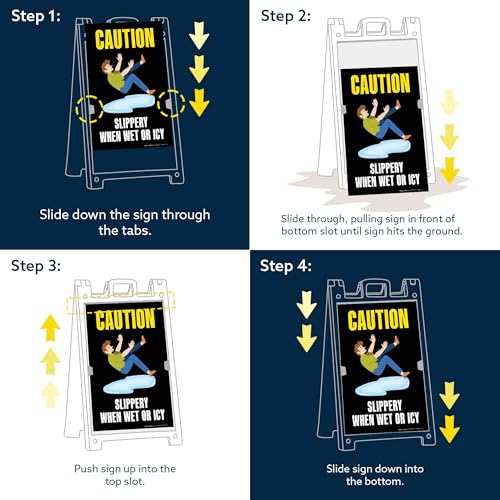 Caution Slippery When Wet Or Icy Folding Floor Sign, 24x36 Inches, Portable A Frame, Made in USA by My Sign Center - size: 24x36 Plastic