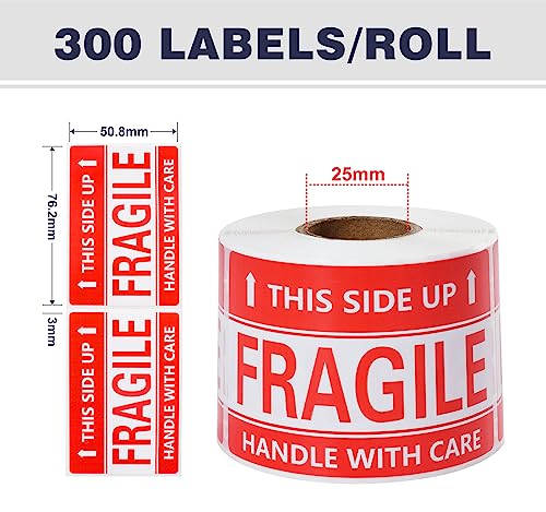3 x 2 Inch Handle with Care This Side Up 300 Permanent Adhesive Fragile Stickers for Shipping Moving Glass Labels (1 Roll, 300 Labels) - size: 3" x 2", style: 1 Roll - 300 PCS - This Side Up