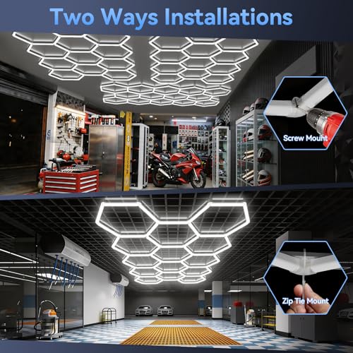 LZHOME Hexagon 5000K LED Garage Lights: 25 Pack Updated 1.31-inch Wider Size,26300LM Super Bright Hex Lighting Ceiling LED Shop Light for Garage, Car Detailing, Workshop, Warehouse, Gym, Basement - size: 5 HEX