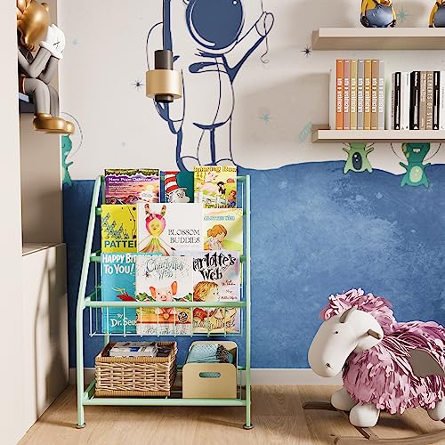 aboxoo Kids Bookshelf Todder Freestanding Small Bookcase Organizer for Children Room 18 inches Metal Bookcase Toy Organizer Green Stable Bookcase Bookstore Library Book Unit Storage for Small Place - color: Green, size: Small