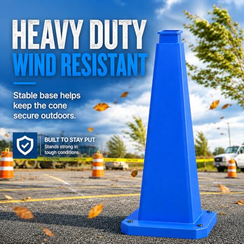 BESEA 3 Pack 28 Inch Blue Traffic Cones with Weighted Base - color: Blue, size: 28INCH