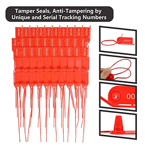 100 Plastic Security Seals Secure Anti-Tamper Fire Extinguisher Tags Numbered Zip Ties Inspection Tags Breakaway Label Tags Pull Tite Safey Tags for Bags, Clothes (Red) - color: Red, size: 100