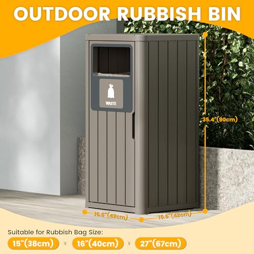 Outdoor Trash Can Waterproof Resin Patio Garbage Can for Outdoor Trash Bin for Patio, Garden, Gray (22 Gallon) - color: Gray, size: 22 Gallon