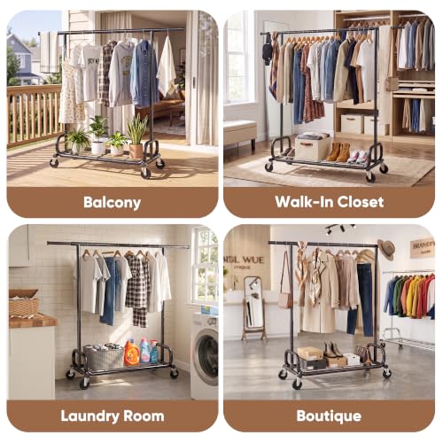 HOKEEPER Clothes Rack 450LBS Adjustable Garment Rack with Wheels, Black - color: Black