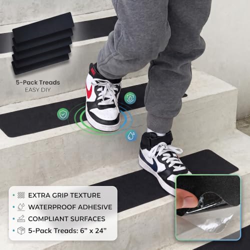 S&X Outdoor Stair Treads Non-Slip 6x24in, 5-Pack, Black - color: Black, size: 6" x 24"