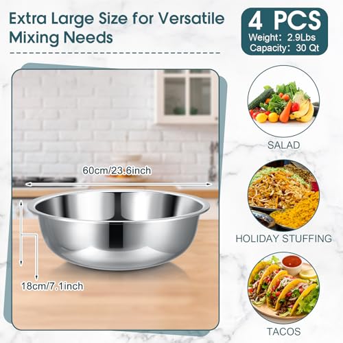 Nuogo 4 Pcs Stainless Steel Mixing Bowls Large for Salad, 24 Inch 30 Qt - size: 24 Inch (30 Qt)