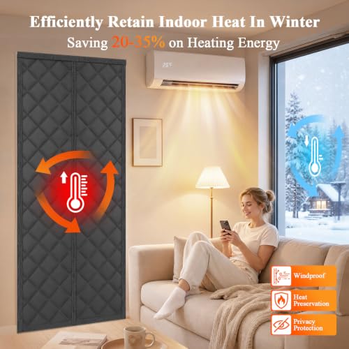 FEGO Thermal Insulated Door Curtain Fit 30"x80" Doors, Magnetic Door Curtain Size 32"x82", Waterproof Oxford&Thick Cotton Filling, Windproof&Keep Warm in Winter, Self-Close&Privacy Protection-Black - color: Black, size: Insulated Curtain Fits Door Size 30