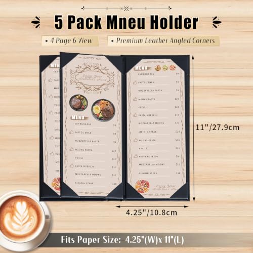 5pcs 6 View Restaurant Menu Covers 4.25 x 11" with PVC Cover - size: 5 pcs/4.25 x 11"/6 views