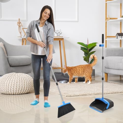 NACENA Broom and Dustpan Set with 52-in Long Adjustable Handle, Black Blue - color: Black-blue, size: 1 Pack