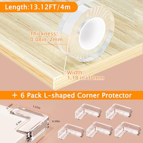 Clear Edge Protector Strip,Corner Protectors with 6 Furniture Corner Guards - size: 1.18in x 13.12FT, 1 Roll, 6 Corners