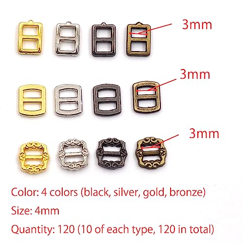 Youmeizer120 pcs Mini Tri-Glide Buckles/Hardware Clasp Belt Fasteners for DIY handmade Mini clothes (4 colors mixed, 3mm/0.12")