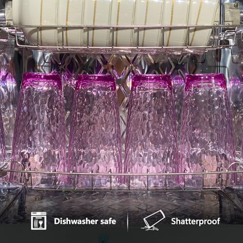 26-Ounce Plastic Tumblers (Set of 6), Reusable Plastic Mugs, BPA-Free Acrylic to Drink Mugs, Shatter Resistant, Textured Interior, Dishwasher Safe (Purple, 26 Ounce) - color: Purple, size: 26 Ounce