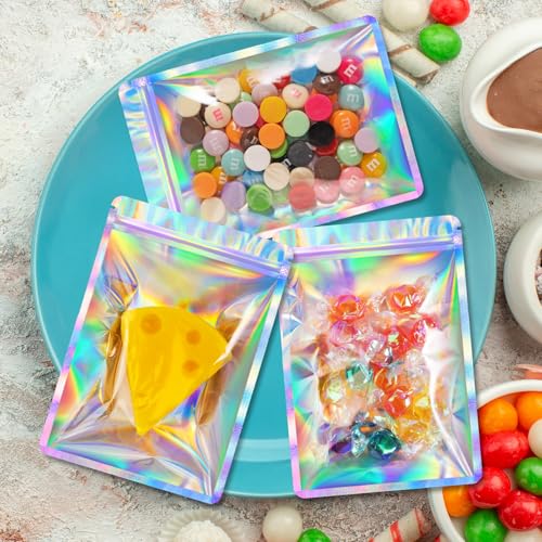 FUNFERY Smell Proof Mylar Bags,Resealable Zipper 4x6 Holographic Bags - color: Holographic-50P, size: 4x6 inch