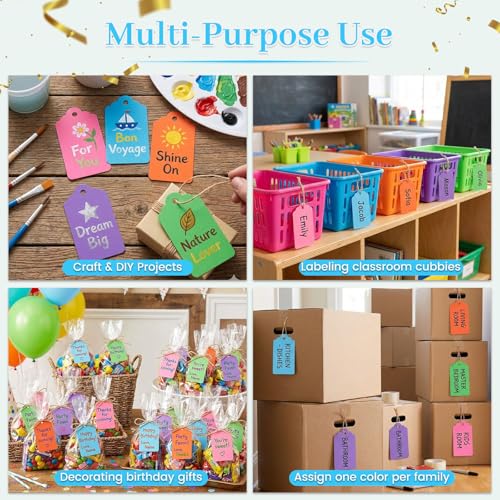 SallyFashion 100 PCS Gift Tags with String Attached, 1.6X2.8 inch Colored - size: Medium