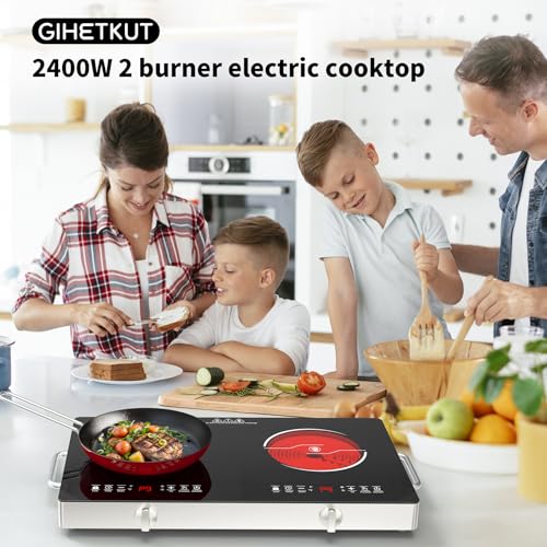 GIHETKUT Electric Cooktop,110V 2400W Stove top, Countertop Cooktop with 9 Power Levels, LED Display,Child Safety Lock, Timer,Knob and Touch Control 2 burner Electric cooktop - size: 2 burner stove top