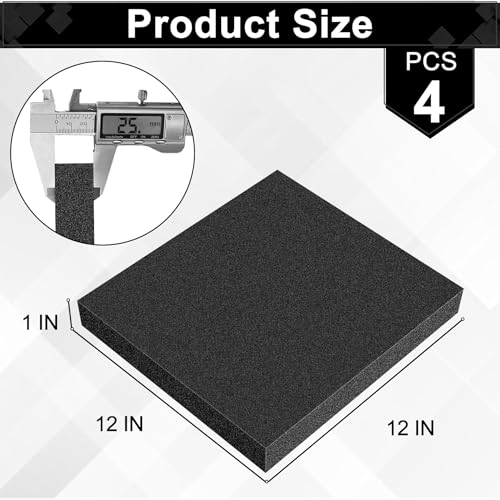 ToLanbbt Polyurethane Foam Sheets, 4P 12 x 12 x 1 Inch Cuttable Tool Box Case Foam Inserts Paddings, Black Cushion Foam Packing Pads for Case Toolbox Game Box Craft Camera Storage - size: 1 Size-12 x 12 x 1"