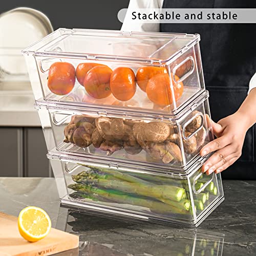Mano Fridge Drawer Pull Out Stackable Bins with Handle Clear Refrigerator Drawers Organizer Food Storage Container Box Plastic Produce Saver for Pantry, Cabinet, Kitchen, Clothes(4Pack) - style: 4*3L