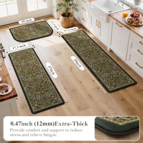 Collive Kitchen Rugs Sets of 3 Half Roung Sink Rug Cushioned Anti Fatigue - color: Olive Green, size: 17.3"x29.5"+17.3"x47"+17.3"x59"(Half-Moon)