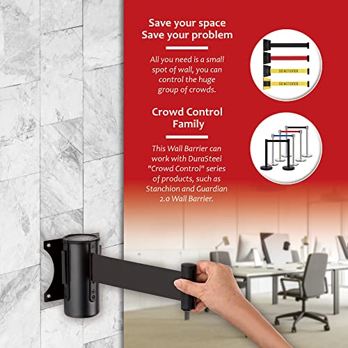 DuraSteel Wall Mount Crowd Control Retractable Belt Barrier - 9.2 Ft Black Retractables Barrier Belt, Crowd Control Barriers Do Not Enter Line Dividers for Crowds NOT Stanchions with Retractable Belts - color: Black Belt, size: Black Body