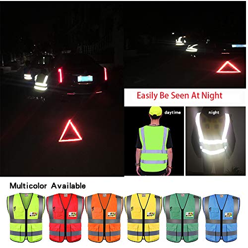 zojo High Visibility Reflective Safety Vest with Multi Pockets 10 Pack Bulk - color: Red, size: X-Large