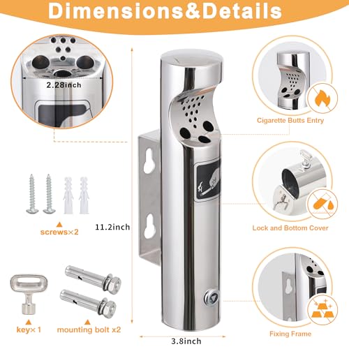 Wall Mounted Trash Can, Stainless Steel Outdoor Trash Bin, Garbage Can Container Outdoor, Metal Bin for Hotel Restaurant Patio Bar Office Street, Silver - color: Silver