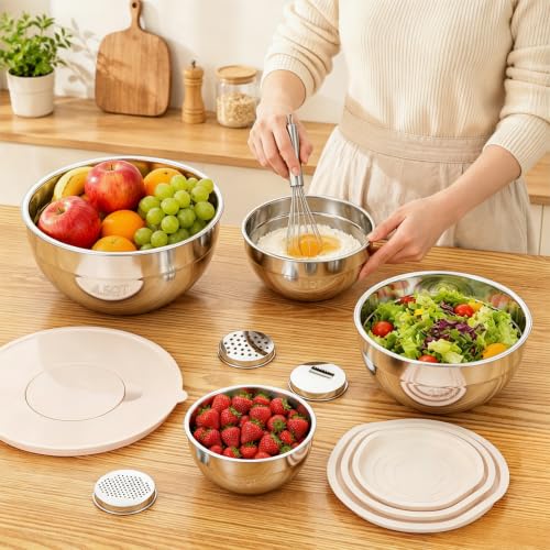 Stainless Steel Mixing Bowls with Lids Set, 4 Pack Cooking Bowls