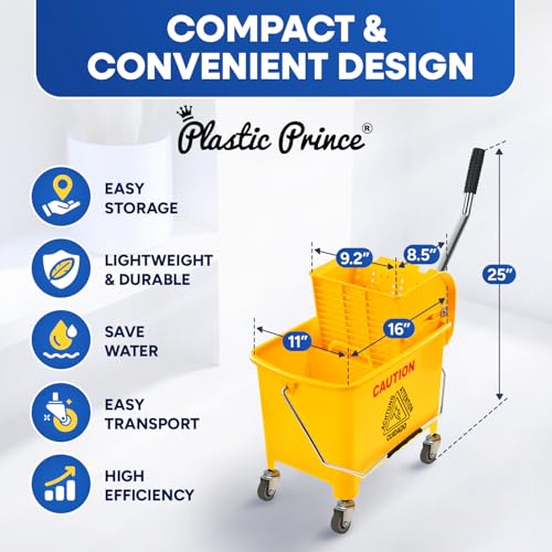 PLASTIC PRINCE Small Mop Bucket with Wringer on Wheels 5 Gallon, Heavy Duty Dual Chamber Mini Mop Bucket Separate Dirty Water, Perfect for Household, 20 Quart Yellow - style: 20-Quart Mop Bucket