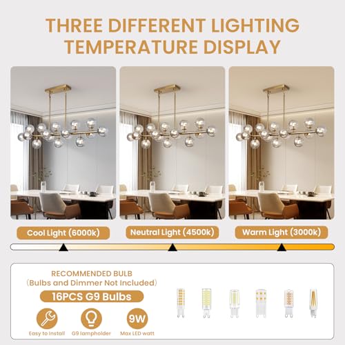 Globe Gold Chandelier Smoke Grey Linear Rectangle Modern Chandeliers Glass Pendant Light Fixture Adjustable for Dining Living Room Kitchen Island 55" - color: Grey-55n