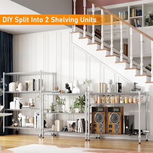 Himimi 4-Tier Heavy Duty Steel Wire Rack Storage Shelving, Adjustable Metal Storage Shelves with Wheels, 72''H Wire Shelf for Kitchen Garage Basement Pantry Organization, 18" D×36" W×72" H-Silver - color: Silver, size: 18"D×36"W×72"H, 4-Tier