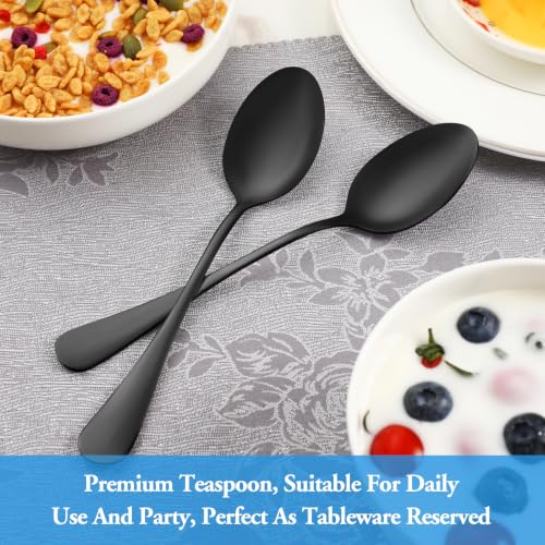 12 Pcs Black Teaspoons Set, Stainless Steel Spoons Silverware, 6.7 Inch - color: Black